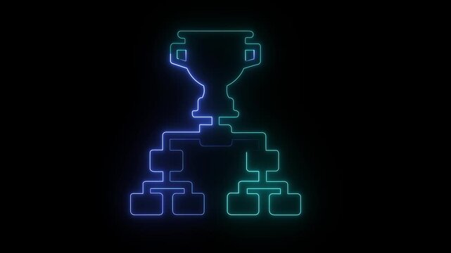 Glowing neon color change line Results and standing tables scoreboard championship tournament bracket icon isolated on black background. 4K Video motion graphic .