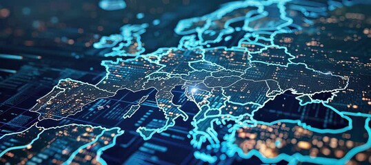 Europe modern network map. Information wireless data smart ecosystem. Generative video AI technology. - Powered by Adobe
