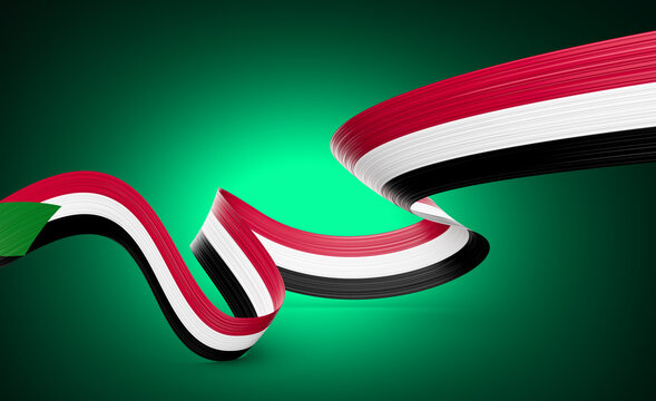 Flag Of Sudan Shiny Waving Sudan Ribbon Flag Isolated On Green Background 3d Illustration