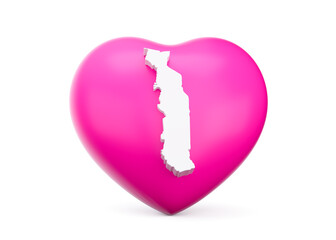 Pink Heart With White Map Of Togo Isolated On White Background 3d Illustration