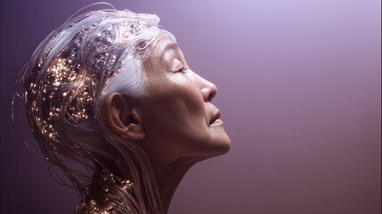 老婦人が頭頂の光庭を静かに抱く瞬間