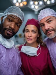 Diverse Medical Team Taking a Selfie in Surgical Operating Room