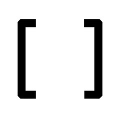 A solid black icon of square brackets, ideal for websites or blogs about programming, data, coding, or text editing and formatting.