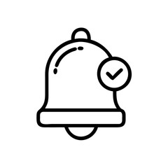 Obraz premium A simple line art bell icon with a checkmark and subtle rings, perfect for websites or blogs to indicate successful notifications, confirmations, or completed tasks.