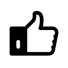 A solid fill icon of a thumbs-up gesture, representing like, approval, or positive feedback, ideal for websites or blogs for social media features, ratings, or recommendations.

