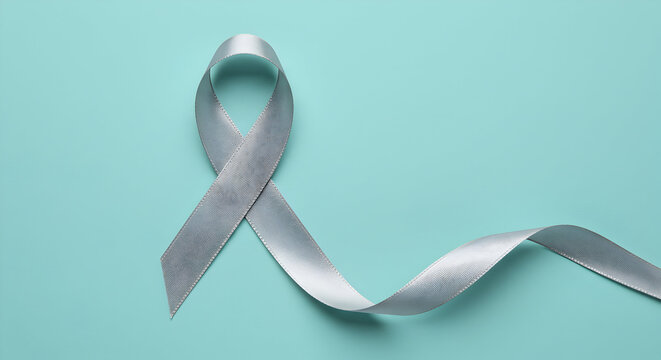 Silver ribbon awareness campaign for brain tumor support and research, showing solidarity and hope for a cure, raising funds for medical advancements.