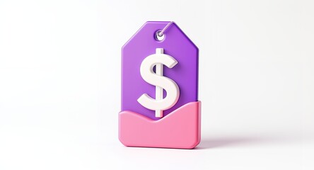 Obraz premium 3D Render of Price Tag with Dollar Sign Purple and Pink Shopping Commerce Finance Icon Sy