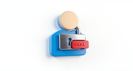3D Render of User Profile with Padlock and Stars for Security and Rating Concept