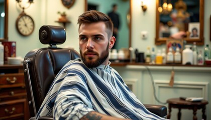 old fashioned barber shop chair, straight razor, classic groom