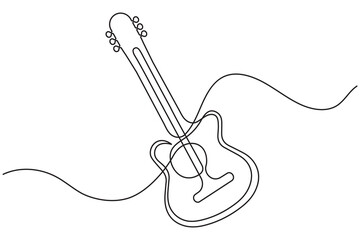 Obraz premium Guitar continuous one line drawing white background and minimalist style music and electric system isolated outline vector illustration