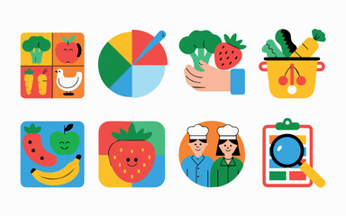 Clean and modern vector  healthy food nutrition diet cooking recipe chef ingredients fruits vegetables chart report analysis 100 char
