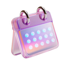 3D render holographic element icon PNG element on isolated background. Pink and purple symbol calendar