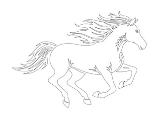 Black and White Galloping Horse Line Art