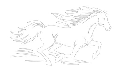 Black and White Galloping Horse Line Art