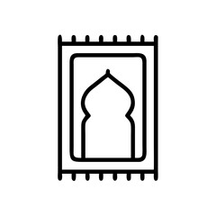 Depiction of a prayer rug in minimalist line art, showcasing its detailed outline. This prayer rug design emphasizes simplicity and is commonly used during islamic prayer.