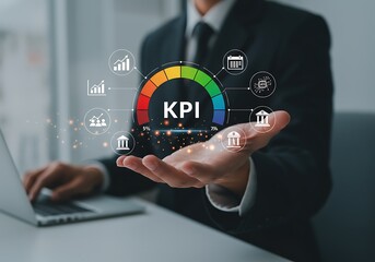 Business performance indicator gauge with icons image