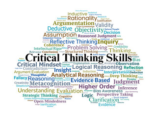 Critical Thinking Word Cloud. Concepts of Logic, Reasoning, and Bias Detection in Education
