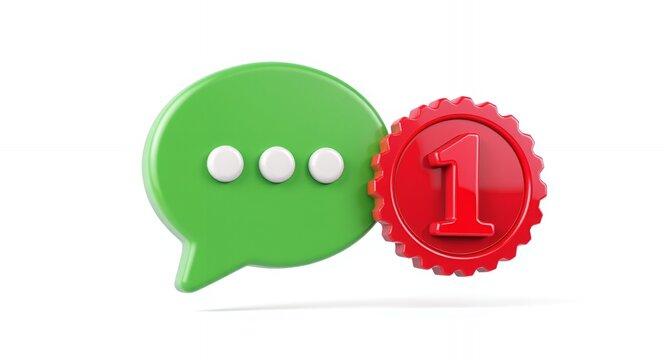 Green Speech Bubble with Number One Award Badge 3D Render Illustration