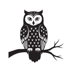 Black Owl Perched on Branch Vector Illustration bird