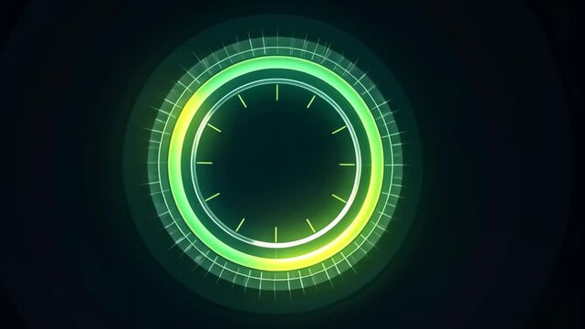 Futuristic digital countdown interface with glowing green circular timers - Powered by Adobe