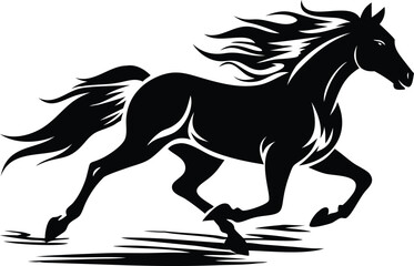 Black and White Galloping Horse Silhouette