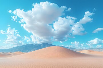 Tranquil Desert Landscape with Majestic Clouds and Rolling Sand Dunes