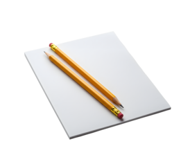 Blank spiral-bound notebook with yellow pencil, perfect for school, office, journaling, and study designs. Isolated on transparent or white background for mockups and creative projects.


