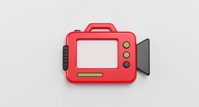 Red video camera icon 3D rendering blank screen simple design flat lay