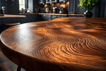 Obraz premium Elegant Wooden Kitchen Table Design with Natural Grain Patterns for Modern Interiors