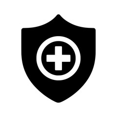 Obraz premium A black vector icon of a shield with a medical cross, representing health protection, medical insurance, and immunity symbol.