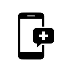 Fototapeta premium A black vector icon of a smartphone with a notification bubble containing a plus sign for adding a new message or chat.