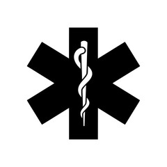 A black vector icon of the Star of Life symbol, representing emergency medical services, ambulances, and paramedics.