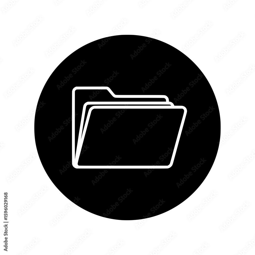 Fototapete A vector icon of a file folder, representing data storage and organization, set inside a solid black circle.