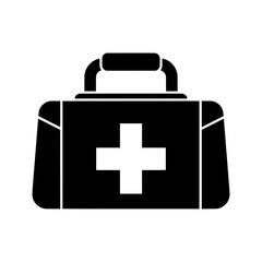 Obraz premium This vector illustration features a black vector of a medical bag with a handle and a prominent white cross symbol.