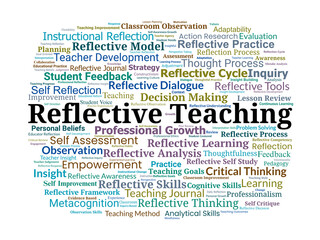 Reflective Teaching Word Cloud. Key Concepts in Teacher Reflection and Professional Practice