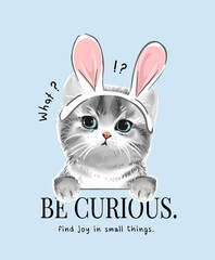 cute kitten in bunny headband vector illustration