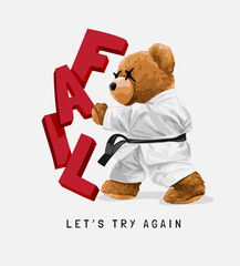 bear doll karate pushing fail slogan vector illustration