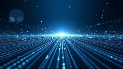 Futuristic digital data network with glowing blue lines and bright light sources - Powered by Adobe