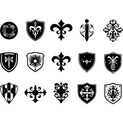 Clean and modern vector  collection of heraldic shields fleur de lis and medieval heraldry vector graphics for design and decoration