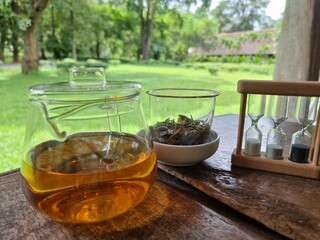 Traditional Tea Brewing in a Lush Green Tea Garden – Thailand, Tea in the garden
