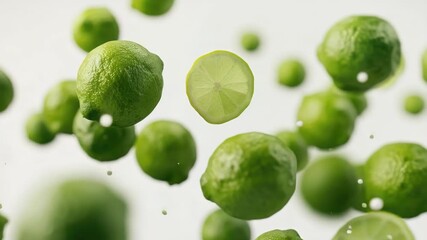 A vibrant cluster of lime slices floating in a refreshing juice, evoking the sensation of enjoying a cool beverage on a warm day. - Powered by Adobe