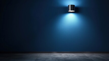 Minimalist blue wall with light fixture and tiled floor architectural interior