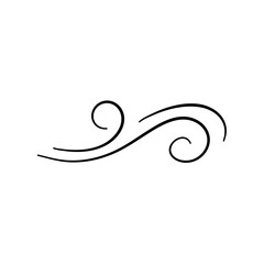 Doodle wind line sketch vector. Hand drawn doodle wind motion, air blow, swirl element