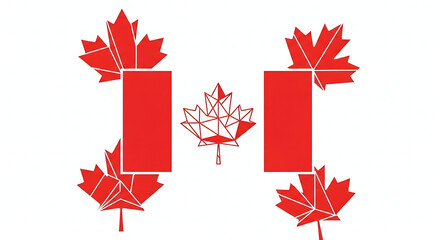 Geometric Maple Leaves Celebrating Canadian Identity with Modern Abstract Design elements and Canadian Flag