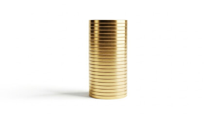 A perfect stack of gold coins isolated on white