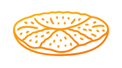 Continuous one-stroke outline of a whole orange with dimpled rind texture, isolated on white.

