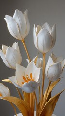 Ornamental White Tulips With Gold Accents