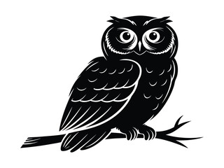 Perched Owl Silhouette on Twig Illustration
