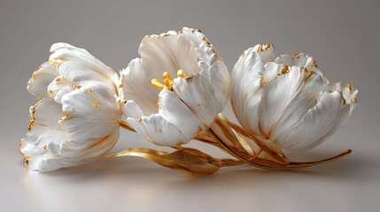 Three White Tulip Brooch With Gold Accents