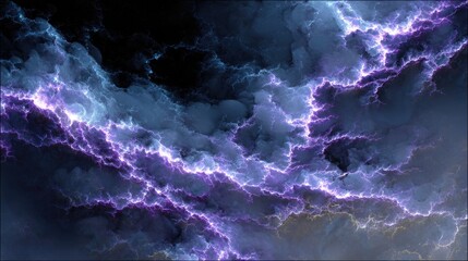 Abstract Cosmic Nebula With Glowing Purple Lightning